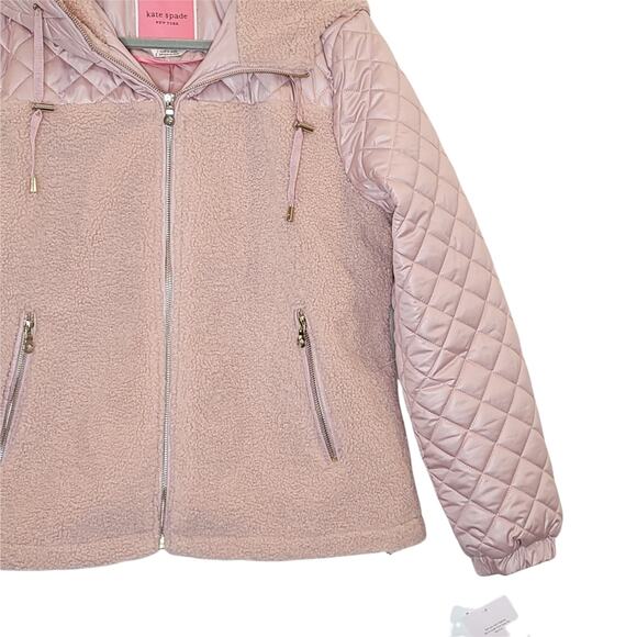 Kate Spade New York Hooded Faux Fur Quilt Jacket in Soft Rose,  Size Large, NWT - Picture 5 of 11
